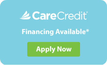 Light blue graphic with the CareCredit logo and text: Financing Available*. Below is a green button with white text saying Apply Now.